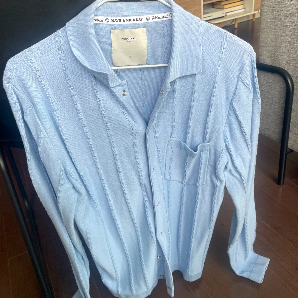 Sky Blue Cable Knit Polo Shirt